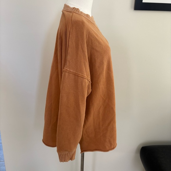 Aerie Raw Hem Pullover Sweatshirt Burt Orange Brown Cotton Blend Oversized Sz S - Picture 3 of 10